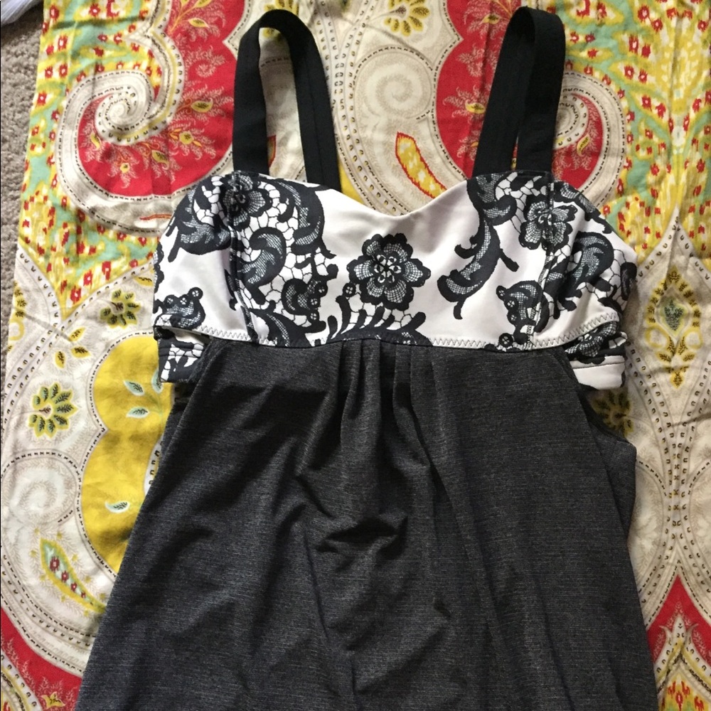 Lululemon tank top with lace bra.
